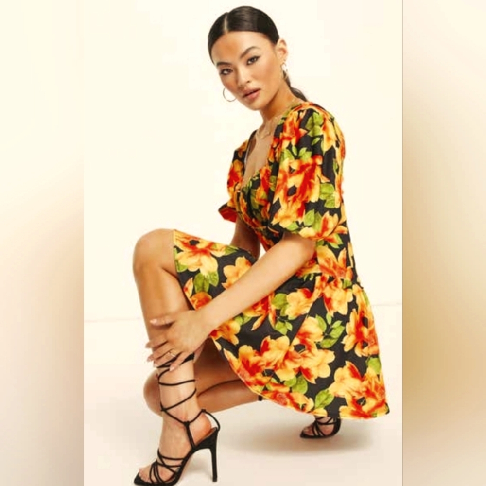 RARE ASOS DESIGN Floral print Puff Sleeve Minidress